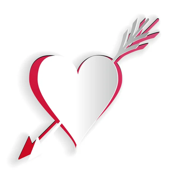 Paper Cut Amour Symbol Heart Arrow Icon Isolated White Background — Stock Vector