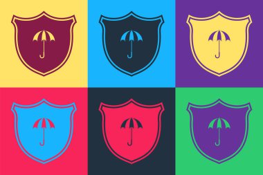 Pop Art Su geçirmez simgesi renk arkaplanında izole edildi. Kalkan ve şemsiye. Su koruma işareti. Suya dayanıklı sembol. Vektör.