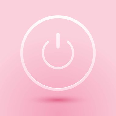 Kağıt kesme düğmesi simgesi pembe arkaplanda izole edildi. Başlat işareti. Kağıt sanatı tarzı. Vektör.