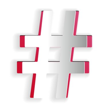 Kağıt kesiği Hashtag simgesi beyaz arkaplanda izole edildi. Sosyal medya sembolü. Modern UI web sitesi navigasyonu. Kağıt sanatı tarzı. Vektör.