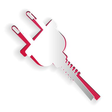 Kağıt kesiği Elektrik prizi simgesi beyaz arkaplanda izole edildi. Bağlantı kavramı ve elektriğin kesilmesi. Kağıt sanatı tarzı. Vektör.