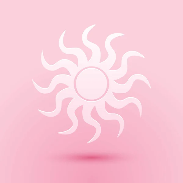 Papel Cortado Icono Del Sol Aislado Sobre Fondo Rosa Estilo — Archivo Imágenes Vectoriales