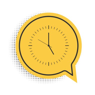Siyah Saat simgesi beyaz arkaplanda izole edildi. Zaman simgesi. Sarı konuşma balonu sembolü. Vektör.