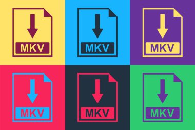 Pop art MKV file document icon. Download MKV button icon isolated on color background.  Vector. clipart