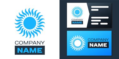 Logotype Sun simgesi beyaz arkaplanda izole edildi. Logo tasarım şablonu elemanı. Vektör.