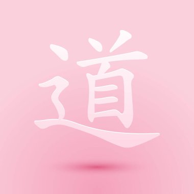 Kağıt kesiği Çin kaligrafisi, çeviri Dao, Tao, Taoizm ikonu pembe arka planda izole edilmiş. Kağıt sanatı tarzı. Vektör.