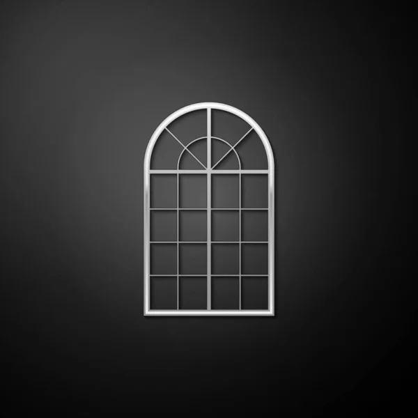 Silver Arched Window Icon Isolated Black Background Long Shadow Style — Stock Vector