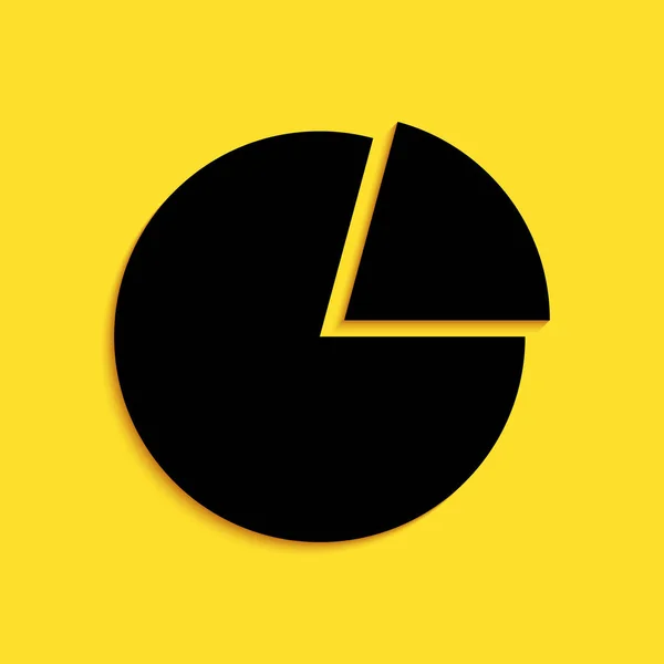 黒円グラフ黄色の背景に隔離されたインフォグラフィックアイコン プレゼンテーショングラフ記号 図記号 市場分析シンボル 長い影のスタイル ベクトル — ストックベクタ