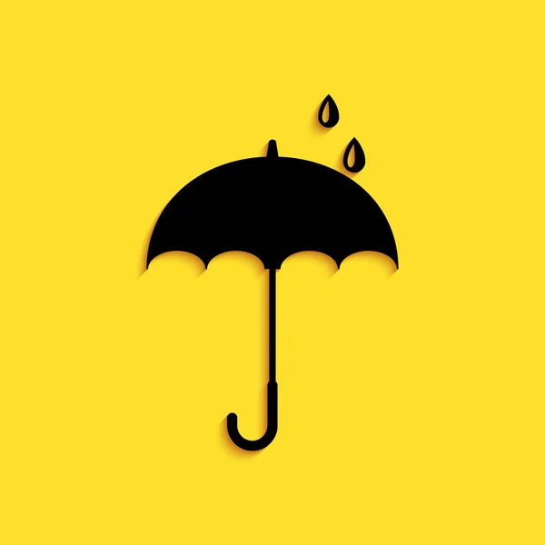 Noir Classique Élégant Ouvert Icône Parapluie Isolé Sur Fond Jaune — Image vectorielle