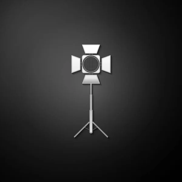 Серебряный Значок Прожектора Movie Черном Фоне Световое Воздействие Сцена Студия — стоковый вектор