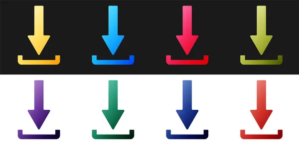 Set Icône Téléchargement Isolé Sur Fond Noir Blanc Bouton Téléchargement — Image vectorielle