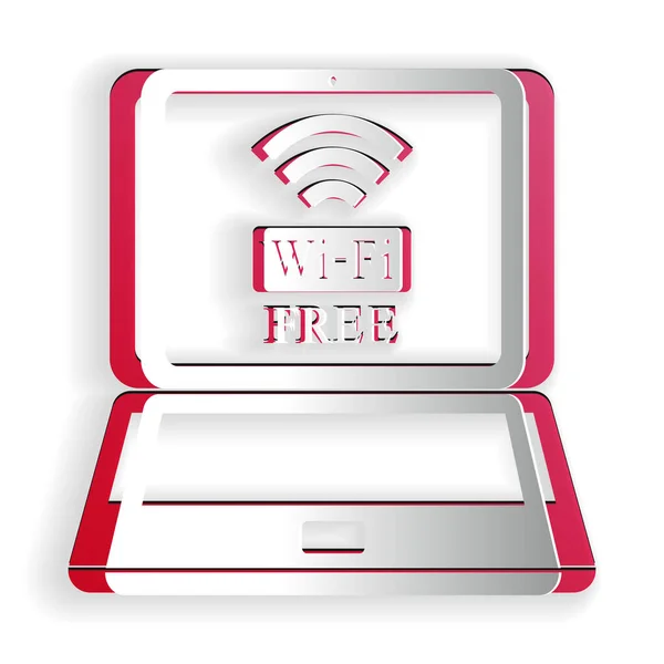 Paper Cut Laptop Free Wireless Connection Icon Isolated White Background — Stock Vector