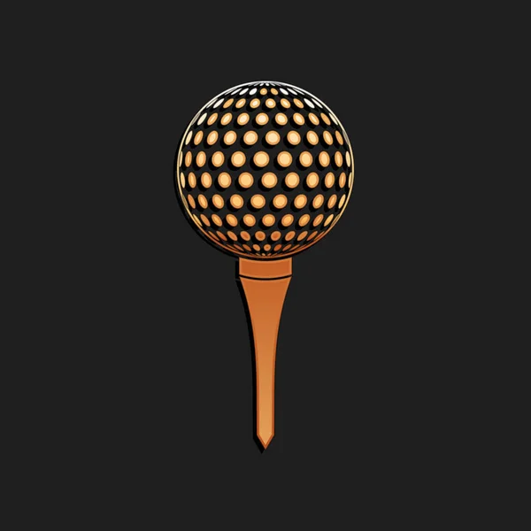 Gold Golf Boll Tee Ikon Isolerad Svart Bakgrund Lång Skuggstil — Stock vektor