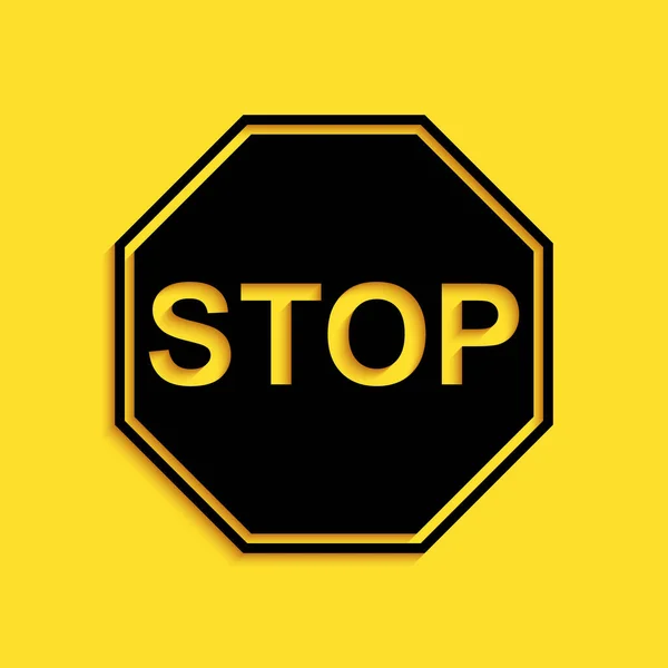 Icona Del Segno Stop Nero Isolato Sfondo Giallo Simbolo Stop — Vettoriale Stock