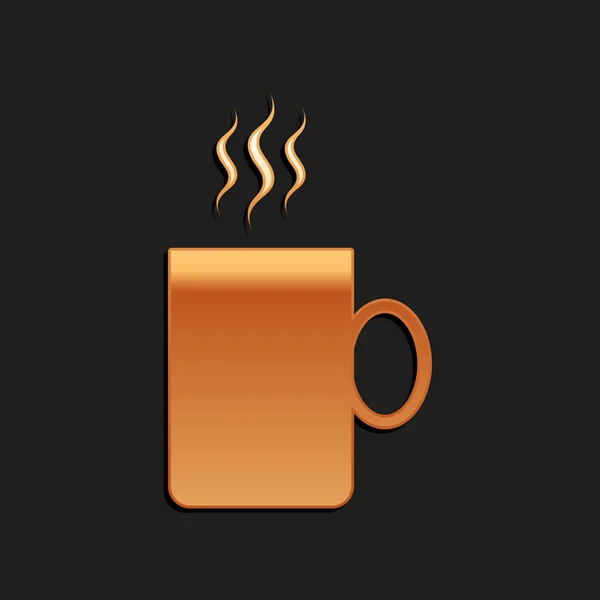 Icono Plano Taza Café Dorado Aislado Sobre Fondo Negro Taza — Vector de stock