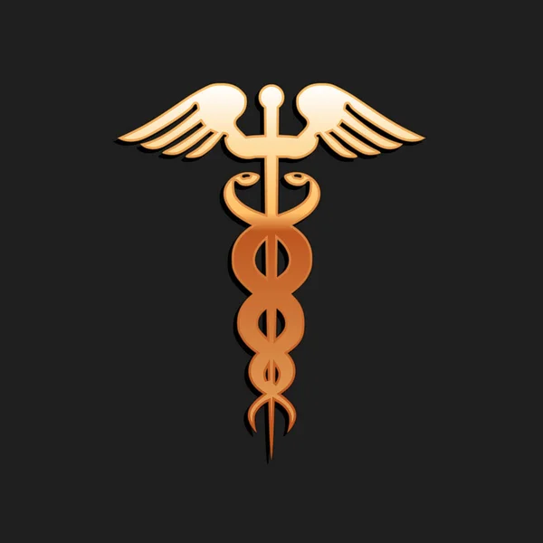 金卡杜西乌斯医疗符号图标孤立在黑色背景 医疗和保健概念 药店或药物的标志 药用蛇 长影子风格 — 图库矢量图片