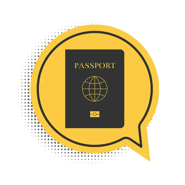 Pasaporte Negro Con Icono Datos Biométricos Aislado Sobre Fondo Blanco — Vector de stock