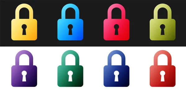 Set Lock Icon Isolated Black White Background Padlock Sign Security — Stock Vector