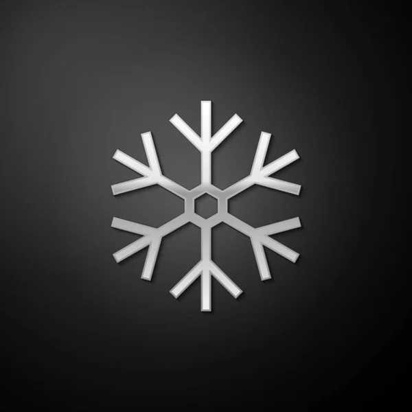 Silver Snowflake Ikon Isolerad Svart Bakgrund Lång Skuggstil Vektor — Stock vektor