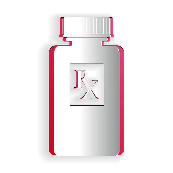 Papír Vágott Pill Üveg Jel Tabletták Ikon Elszigetelt Fehér Alapon — Stock Vector