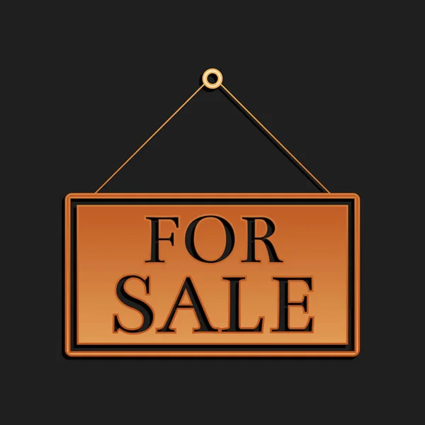 Gold Hanging Sign Text Sale Icon Isolated Black Background 그림자 — 스톡 벡터