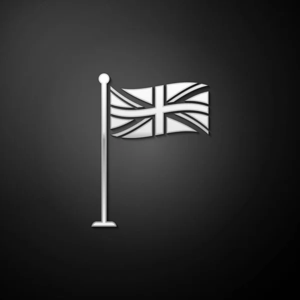 Ezüst Zászló Nagy Britannia Zászlórúd Ikon Elszigetelt Fekete Alapon Anglia — Stock Vector