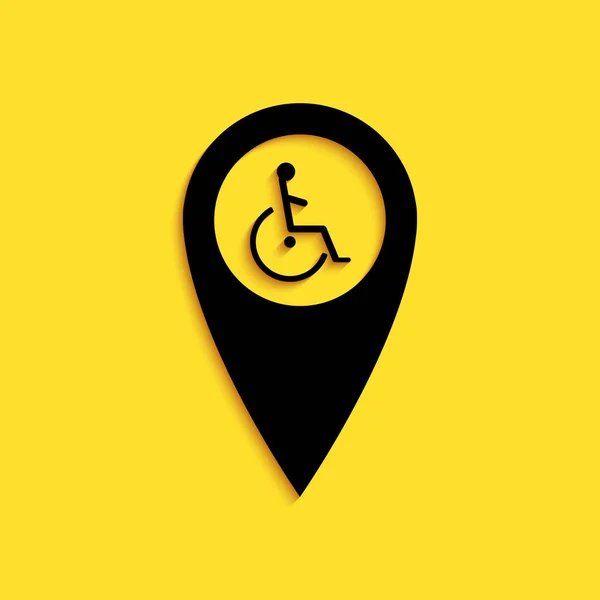 Czarny Niepełnosprawny Handicap Ikonie Wskaźnik Mapy Izolowane Żółtym Tle Nieprawidłowy — Wektor stockowy