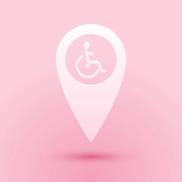 Paper Cut Disabled Handicap Map Pointer Icon Isolated Pink Background — Stock Vector