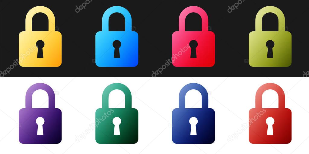 Set Lock icon isolated on black and white background. Padlock sign. Security, safety, protection, privacy concept.  Vector.