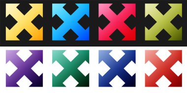 Okları siyah ve beyaz arkaplanda izole edilmiş dört yönlü simgeye ayarla. Vektör.