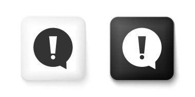 Beyaz arkaplanda siyah ve beyaz ünlem işaretleri izole edilmiş. Tehlike uyarısı sembolü. Kare düğmesi. Vektör.