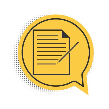 Beyaz arkaplanda silgi simgesi olan siyah boş defter ve kalem. Kağıt kalem. Sarı konuşma balonu sembolü. Vektör.