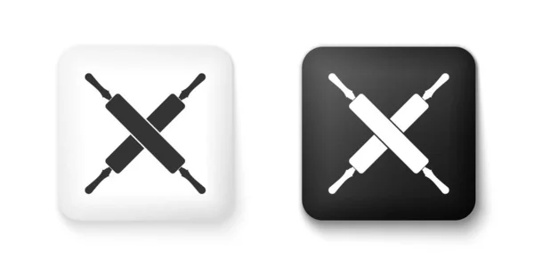 黑白交叉滚动销图标孤立在白色背景 厨房用具和设备 正方形按钮 — 图库矢量图片