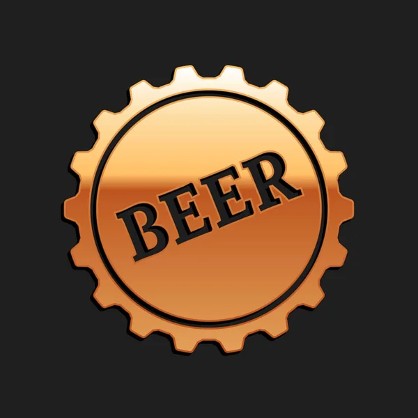 Tampa Garrafa Ouro Com Ícone Palavra Cerveja Isolado Fundo Preto — Vetor de Stock