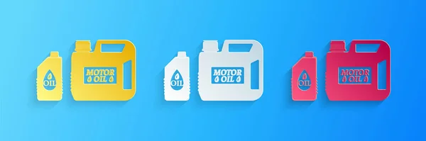 Papel Cortado Bote Plástico Para Máquina Motor Icono Aceite Aislado — Vector de stock