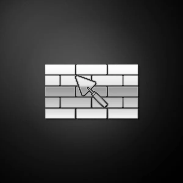 银砖墙 有小肠图标隔离在黑色背景 长影子风格 — 图库矢量图片