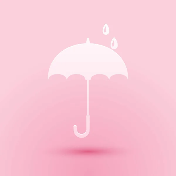 剪纸典雅开朗的伞形图标孤立在粉红色的背景 防雨标志 造纸艺术风格 — 图库矢量图片