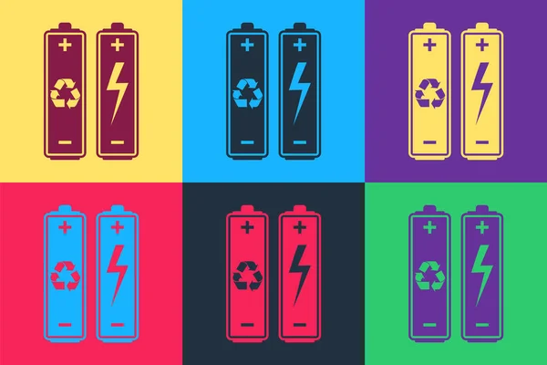流行艺术电池与回收符号 可再生能源概念图标隔离的色彩背景 — 图库矢量图片