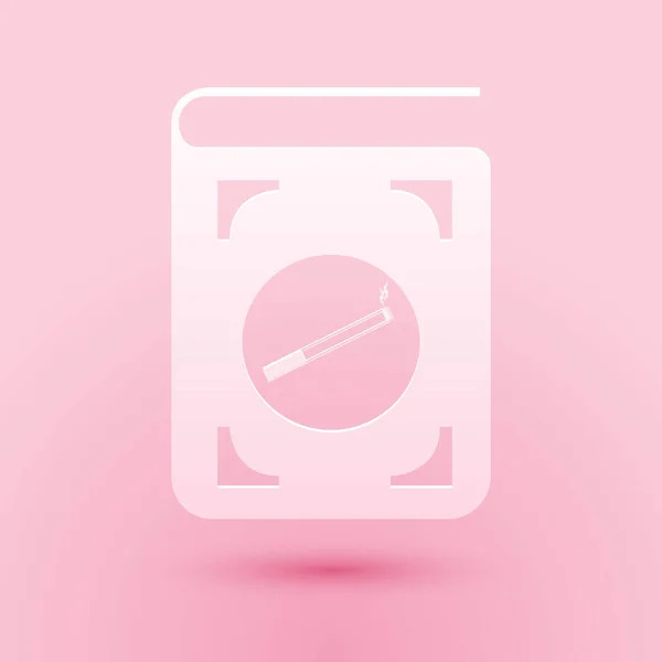 Paper Cut Book Cigarette Icon Isolated Pink Background Paper Art — Stock Vector