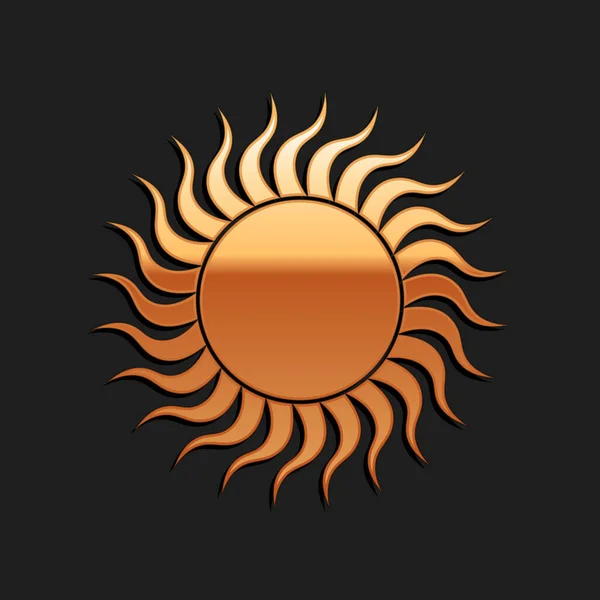 Icono Gold Sun Aislado Sobre Fondo Negro Estilo Sombra Larga — Archivo Imágenes Vectoriales