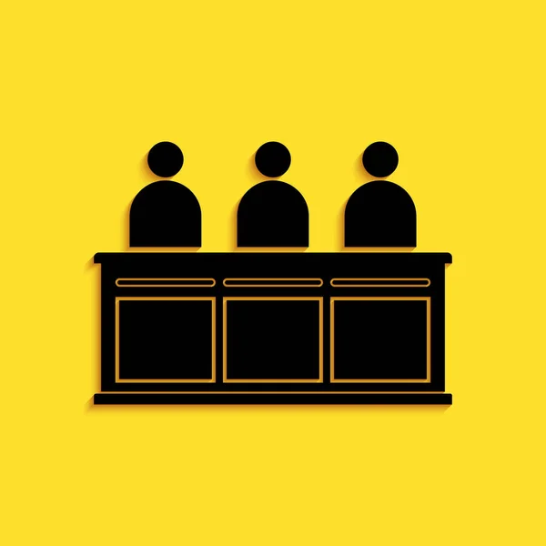 黄色の背景に隔離された黒い陪審員のアイコン 長い影のスタイル ベクトル — ストックベクタ