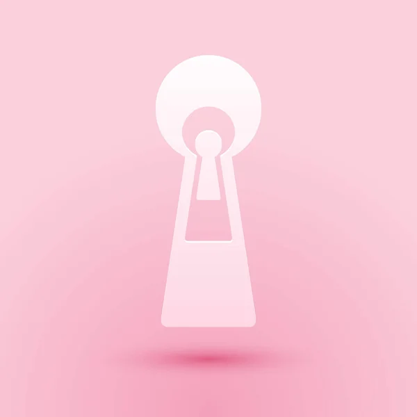 Papier Gesneden Keyhole Pictogram Geïsoleerd Roze Achtergrond Sleutel Tot Succes — Stockvector