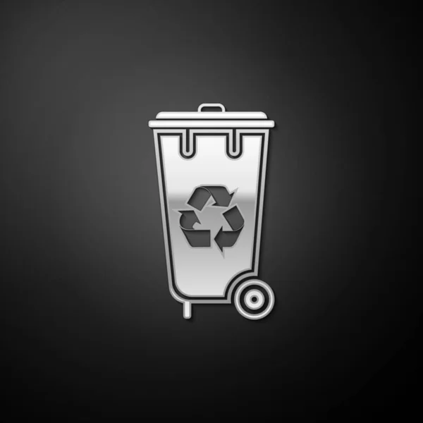 Silber Papierkorb Mit Recycling Symbol Symbol Isoliert Auf Schwarzem Hintergrund — Stockvektor