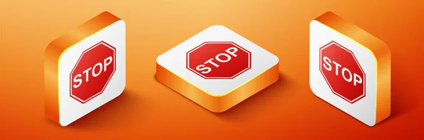 Isometrica Icona Stop Segno Isolato Sfondo Arancione Simbolo Stop Segnalazione — Vettoriale Stock