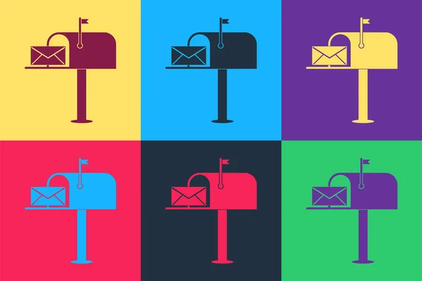 Pop Art Open Mail Box Egy Boríték Ikon Elszigetelt Színes — Stock Vector