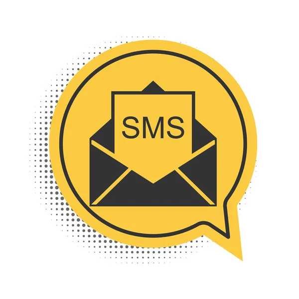 白の背景に黒のエンベロープアイコンが分離されます 受信したメッセージのコンセプト 新しい 電子メール受信メッセージ Sms 郵便配達サービス 黄色のスピーチバブルシンボル ベクトル — ストックベクタ