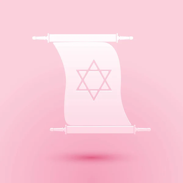 Иконка Свитка Торы Вырезанная Бумагой Выделена Розовом Фоне Еврейская Тора — стоковый вектор