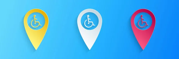 Papier Gesneden Handicap Voor Gehandicapten Kaart Pointer Pictogram Geïsoleerd Blauwe — Stockvector