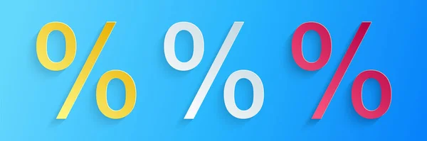 Corte Papel Porcentaje Símbolo Icono Descuento Aislado Sobre Fondo Azul — Vector de stock