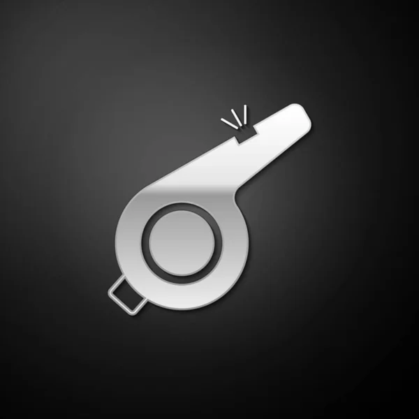Icône Silver Whistle Isolée Sur Fond Noir Symbole Arbitre Panneau — Image vectorielle